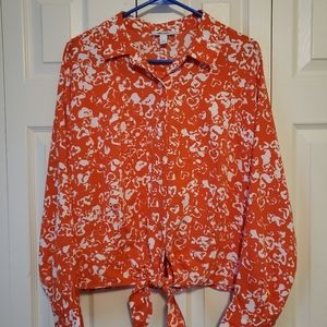 Nine West SZ Large Orange Long Sleeve Blouse